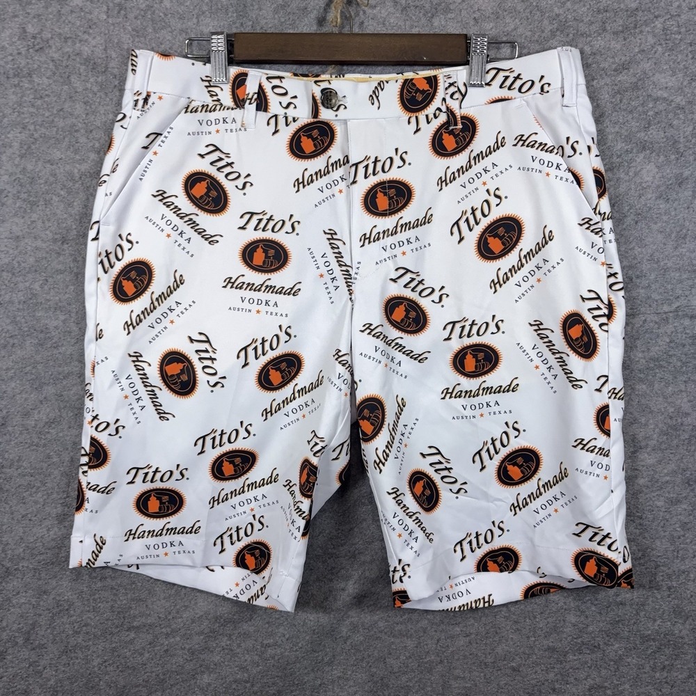 LoudMouth Golf Chino Shorts Mens 34 White Titos Vodka Pockets 11" Inseam